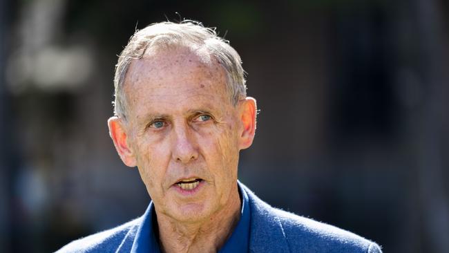 Former Greens leader Bob Brown speaks to the media during a press conference in Brisbane, Monday, June 3, 2019. Former Greens leader Bob Brown is planning to protest against Adani outside the Indian embassy in Canberra. (AAP Image/Glenn Hunt) NO ARCHIVING