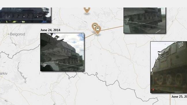 Mr Higgins used social media and satellite images to track progress of the Buk missile launcher across the Ukraine. Picture: Screengrab Bellingcat.