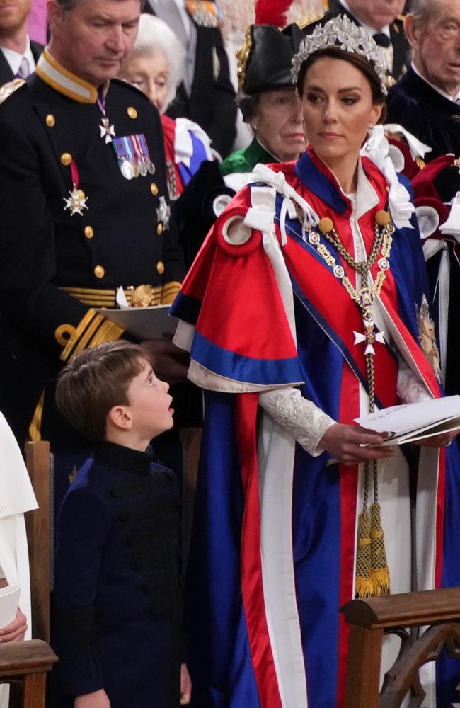 Prince Louis looks up lovingly at his mum Princess Kate. Picture: Victoria Jones - WPA Pool/Getty Images