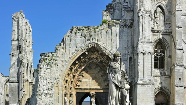 Statue and ruins of the Abbey of Saint-Bertin in Saint-Omer.