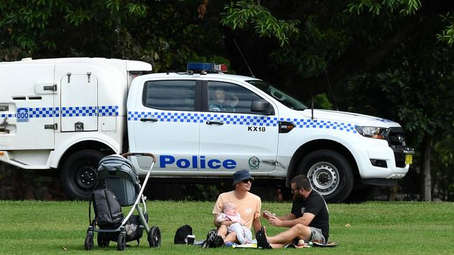 NSW Police officers on patrol at Rushcutters Bay park in Sydney, today. Picture: AAP.