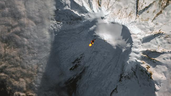 Lava is seen spilling down the side of Mawson Peak, one of Australia's only active volcanoes. Picture: Copernicus Sentinel-2 / Pierre Markuse