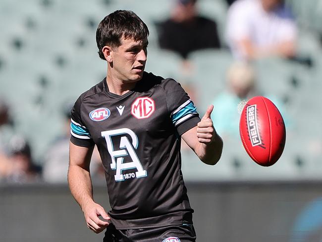 ADELAIDE, AUSTRALIA - APRIL 06: Zak Butters of the Power during the 2025 AFL Round 04 match between the Port Adelaide Power and the St Kilda Saints at Adelaide Oval on April 6, 2025 in Adelaide, Australia. (Photo by Sarah Reed/AFL Photos via Getty Images)