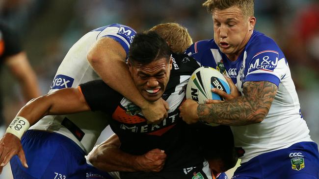 Tim Simona on the charge on Friday. Picture: Brett Costello