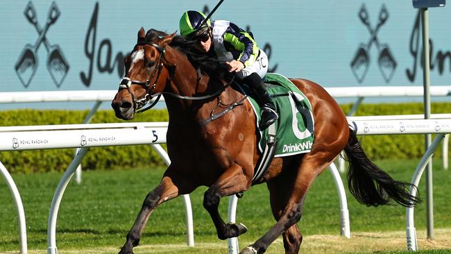 SYDNEY, AUSTRALIA - SEPTEMBER 21: Tim Clark riding Eliyass wins Race 5 James Squire Kingston Town Stakes during "Sydney Surf To Turf Day" - Sydney Racing at Royal Randwick Racecourse on September 21, 2024 in Sydney, Australia. (Photo by Jeremy Ng/Getty Images)