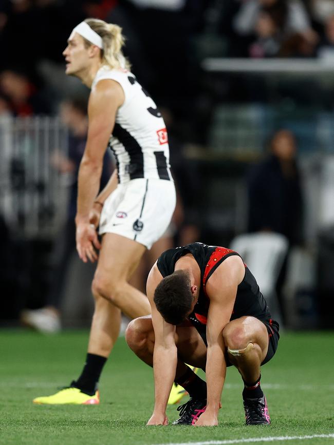 Kyle Langford of the Bombers looks dejected after a draw during. Picture: Michael Willson/AFL Photos