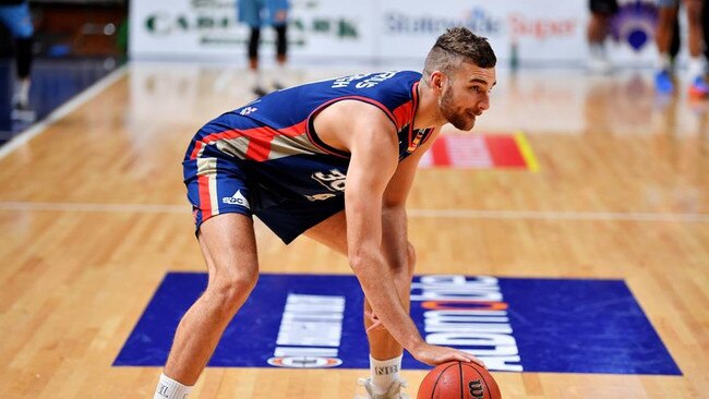 Jack McVeigh, pictured warming up for the Adelaide 36ers, has carried his strong end of season NBL form over to North Adelaide. Picture: Daniel Kalisz/Getty Images