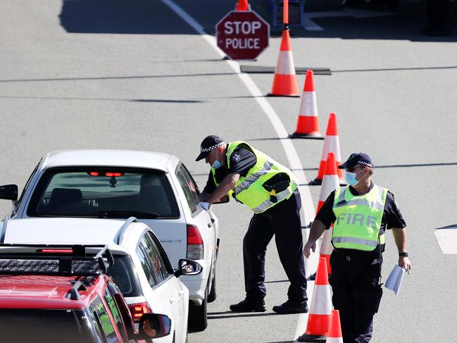 Police at the on the Gold Coast Highway in Coolangatta on Tuesday. Picture: Nigel Hallett.