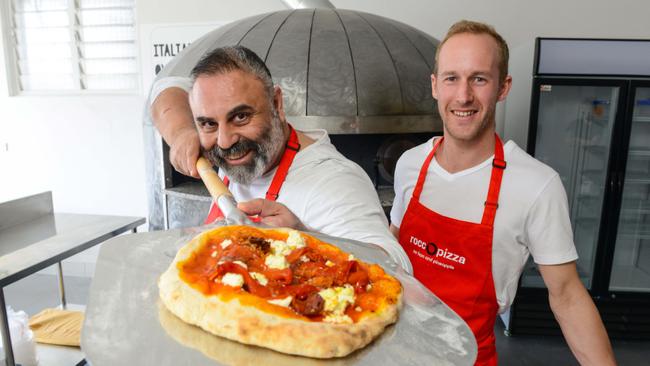 Rocco Pizza owners Rocco DeAngelis and Janis Luks. Picture: AAP/Brenton Edwards