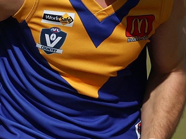 Ballarat Football League: Melton v Sebastopol; Hugo Papst of Sebastopol (R) under pressure from Brady Rowles of Melton at MacPherson Park, on Saturday May 29, 2023 in Toolern Vale, Australia.Picture: Hamish Blair