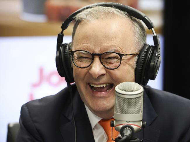 NCA 2025 Federal Election Liberal Bus.  Prime Minister Anthony Albanese at a radio interview with Jodie Oddy and Andrew Hayes from the Jodie and Hayesy breakfast show on Nova, during the 2025 federal election campaign, in Adelaide, SA, on Tuesday 1 April 2025.  Pool photo: NewsWire/ Alex Ellinghausen