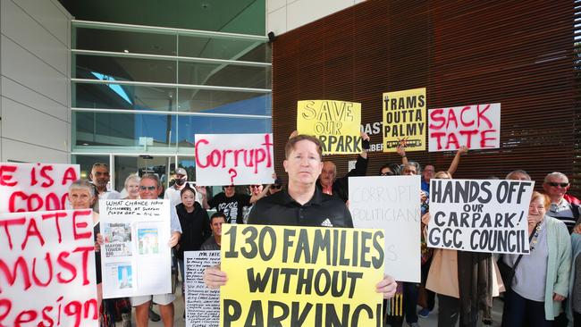 Surfers Plaza residents protested at council headquarters last month the loss of carparks. Picture: Glenn Hampson