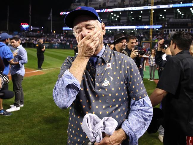 Bill Murray, one of the Cubs’ biggest celebrity fans, reacts to the win.