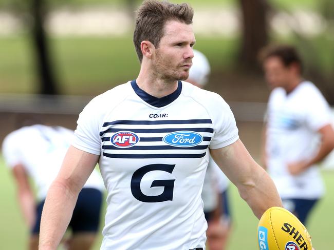 Patrick Dangerfield of the Cats in action during the Geelong Cats training session at Deakin UniversityÕs Elite Sports Precinct at Waurn Ponds on Monday 13th February, 2017. Picture: Mark Dadswell