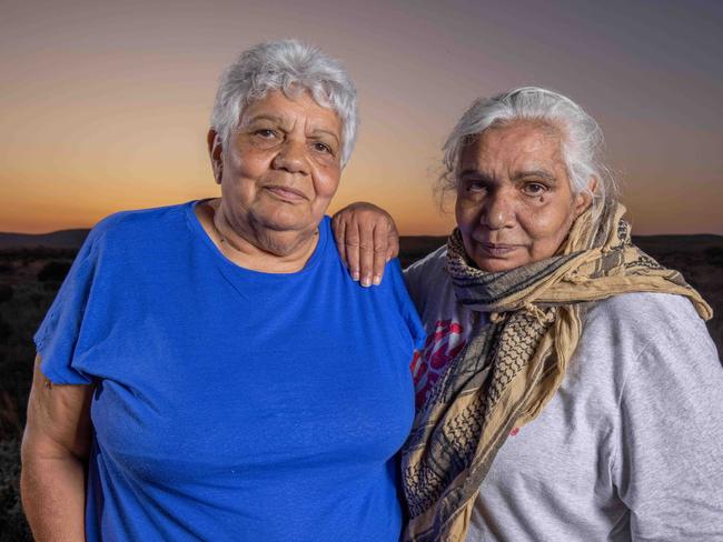 Heather Stuart and Regina  McKenzie near the Three Sisters Range in the Flinders at sunset. Pictured on September 15th 2023. Picture: Ben Clark