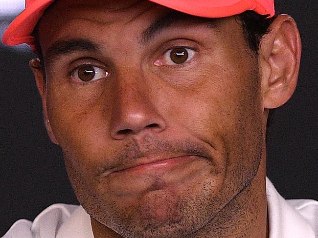 Rafael Nadal of Spain speaks during a press conference after losing his fifth round match against Dominic Thiem of Austria on day 10 of the Australian Open tennis tournament at Rod Laver Arena in Melbourne, Wednesday, January 29, 2020. (AAP Image/Lukas Coch) NO ARCHIVING, EDITORIAL USE ONLY