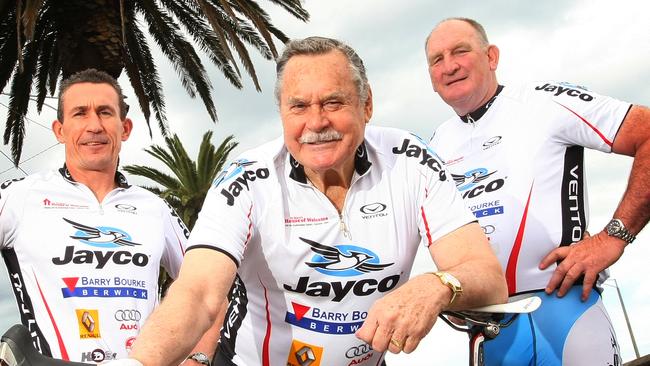 Ron Barassi, Peter 'Crackers' Keenan and Mick Gayfer ride in an annual fundraiser for St Mary's House of Welcome.