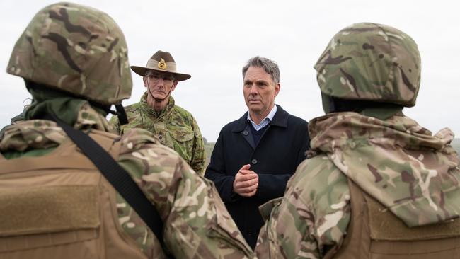 Chief of the Defence Force General Angus Campbell and Deputy Prime Minister and Minister for Defence Richard Marles visited Australian Defence Force personnel taking part in United-Kingdom-led Operation KUDU to train Ukrainian recruits in February. Picture: Kym Smith