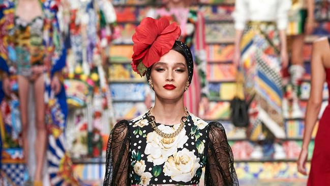 Dolce &amp; Gabbana’s signature prints and patterns were patchworked together at Milan Fashion Week. Picture: Alessandro Lucioni