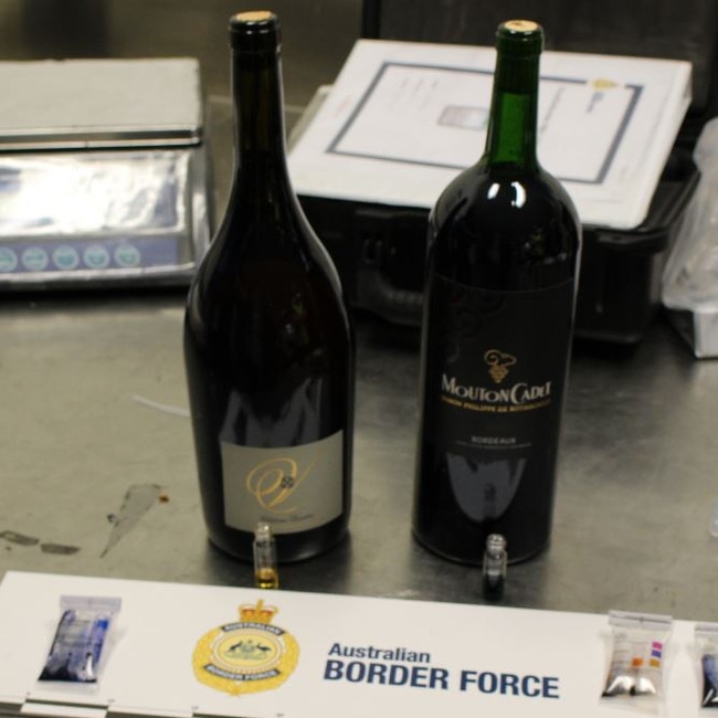 The French wine bottles that had MDMA in them. Picture: Supplied / AFP