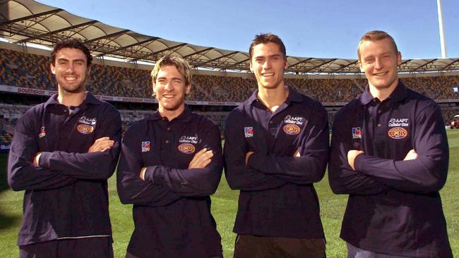 Brisbane’s Fab Four Nigel Lappin, Jason Akermanis, Simon Black and Michael Voss. Picture: David Kapernick