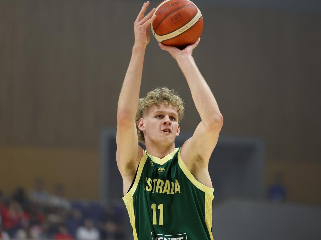 Rocco Zikarsky spent time developing his game with the Boomers in the off-season. Picture: Takashi Aoyama/Getty Images