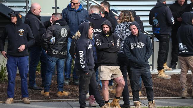 More than 250 CFMEU members gathered at the construction site the day after the alleged assault Picture : Ian Currie