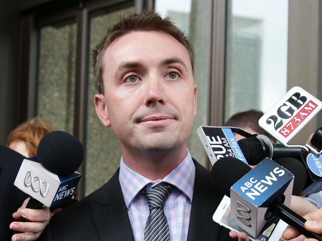 ( L to r ) Lawyer Michael Harmer and  James Ashby leave  The Federal Court in Sydney. Today Ashby won appeal against  his former employer Peter Slipper.