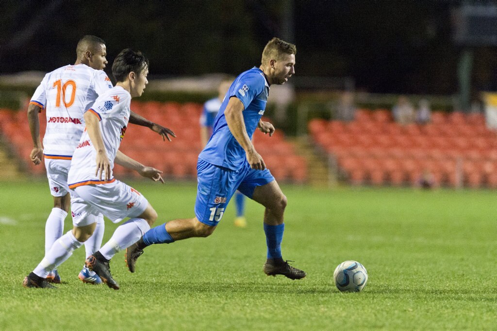 Anthony Grant for South West Queensland Thunder against Lions FC in NPL Queensland men round 22 football at Clive Berghofer Stadium, Saturday, July 28, 2018. Picture: Kevin Farmer