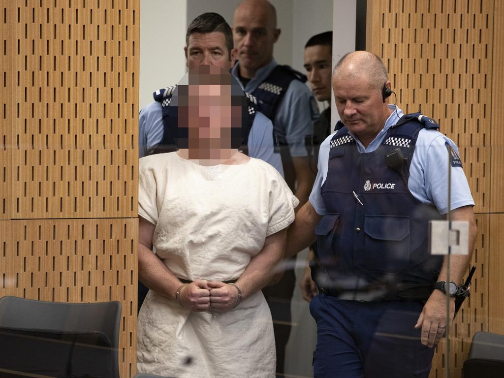 The court ruled that images of Brenton Tarrant taken inside court today be pixelated. New Zealand Herald Mark Mitchell