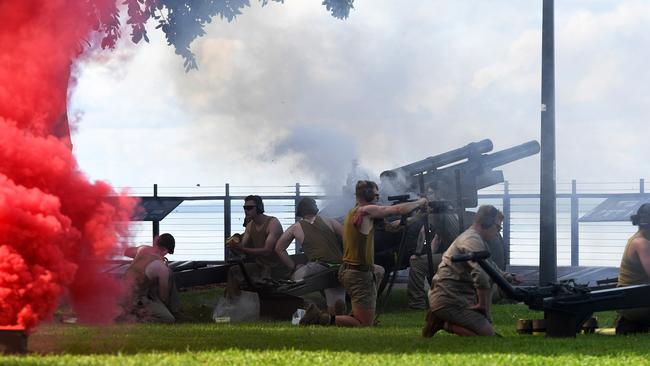 Gunners reenactment at the 81st commemoration of the Bombing of Darwin held at the cenotaph on the esplanade. Picture: (A) manda Parkinson