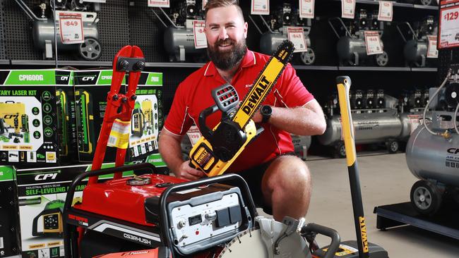 Sydney Tools area manager Ryan Luke with a range of tools available at the $4.5 million store on Florence Street which opened January. Picture: Brendan Radke