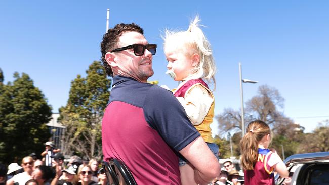 Lachie Neale and his daughter. Picture: Robert Cianflone/Getty Images