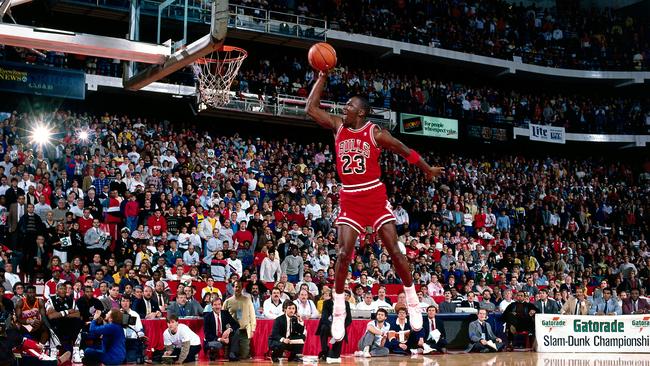 Michael Jordan during the 1988 NBA All Star Slam Dunk Competition. Pic: Andrew D. Bernstein/NBAE/Getty Images.