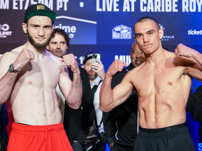 Bakhram Murtazaliev and Tim Tszyu both made weight. Picture: PBC Boxing