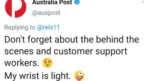 A screenshot of the now deleted tweet from the Australia Post account.