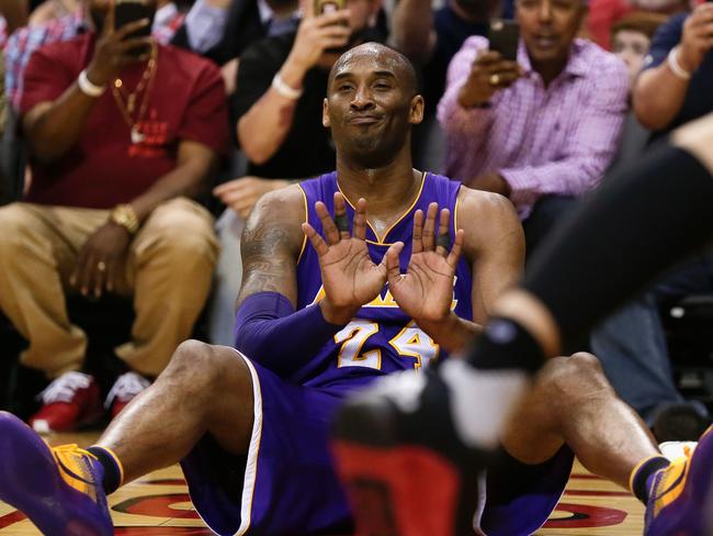 Kobe Bryant on one of those rare occasions he wasn’t on his toes. Picture: AFP