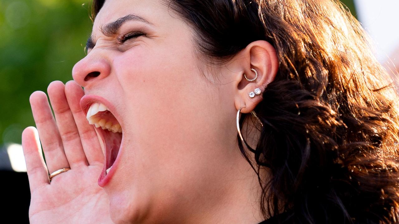 A shouting protester. Picture: Stefani Reynolds/AFP