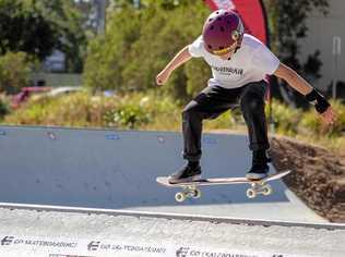 Blake Weber gets some air over the spine while competing on Saturday. Picture: Dominic Elsome