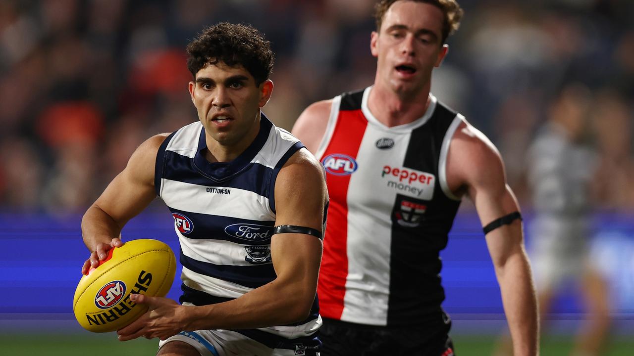 Tyson Stengle booted another two goals for Geelong. Picture: Graham Denholm/AFL Photos