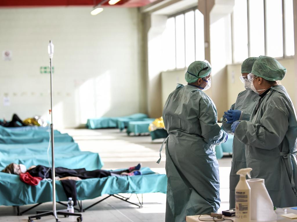 Hospital staff in Lombardy where Italy’s coronavirus outbreak is turning into ‘a tsunami’ doctors say. Picture: Claudio Furlan/LaPresse