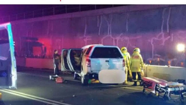 Crash scene on the Princes Highway at Jaspers Brush in April 2021.