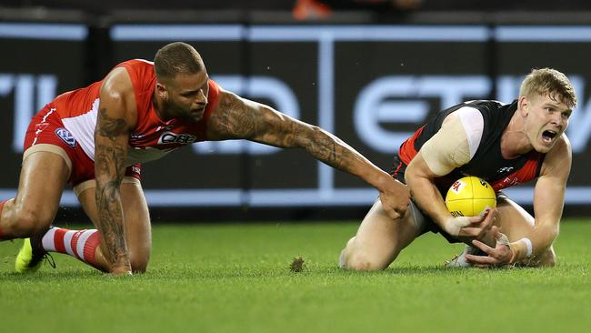 Michael Hurley was Lance Franklin’s master for the night, aside from a third-quarter burst. Picture: Michael Klein