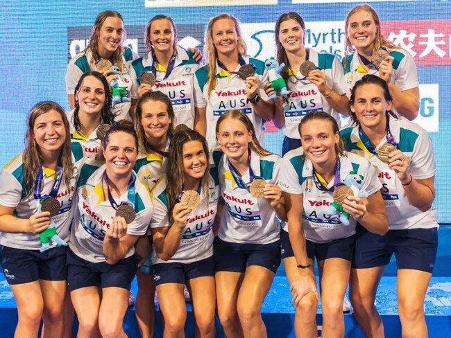 The Australian Women's Water Polo team at the FINA World Championships where they won bronze. Picture: Supplied