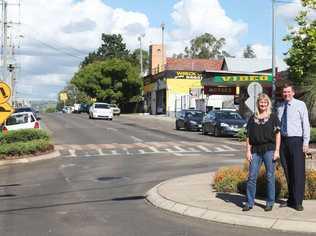 Scenic Rim Mayor John Brent and councillor Kathy Bensted inspect Church St before the start of work on a $500,000 upgrade. Contributed. Picture: Contributed