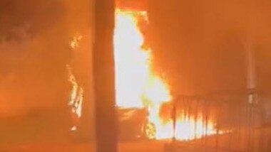 Residents woke up to find a car fire along Brooks St, Railway Estate, over the weekend. Video: Facebook