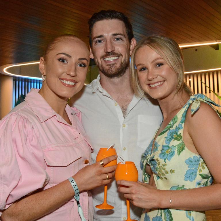 Lauren Thompson, Josh Lumley and Jacqueline Bojanowski at the opening of Isoletto Pool Club at The Star Gold Coast. Picture: Regina King