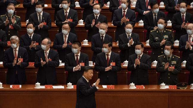 Chinese President Xi Jinping is applauded at the Othe 20th National Congress of the Communist Party of China at The Great Hall of People in Beijing. Picture: Getty Images