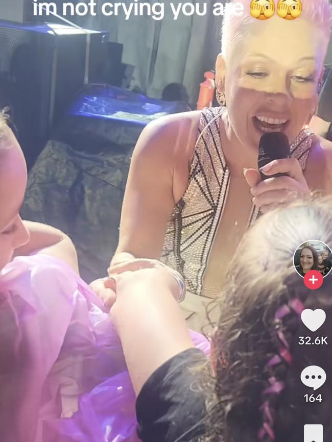 Pink has delighted a young fan by serenading her on his birthday. Picture: TikTok