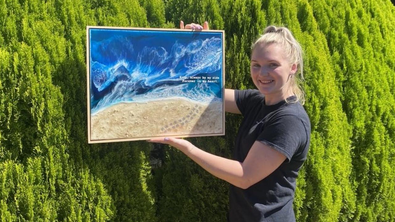 Jazmin Murray creates artwork with ashes to honour loved ones. Picture: Supplied to news.com.au